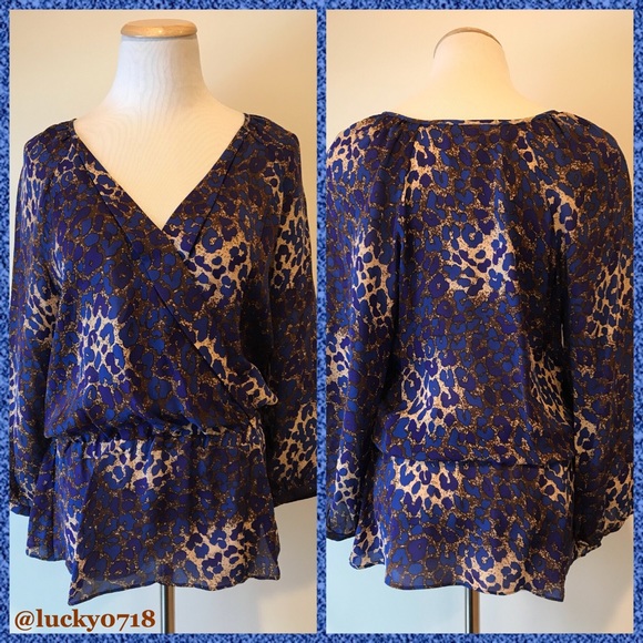 Parker Tops - Parker EUC Leopard Print Faux Silk Wrap Top Sz S